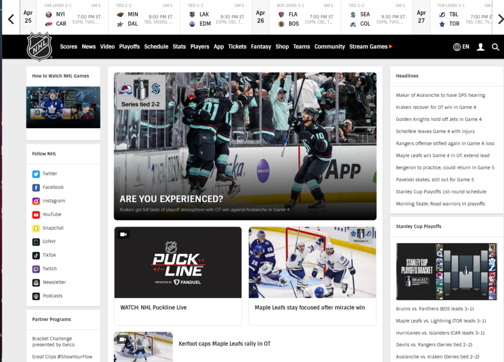 официальный сайт НХЛ